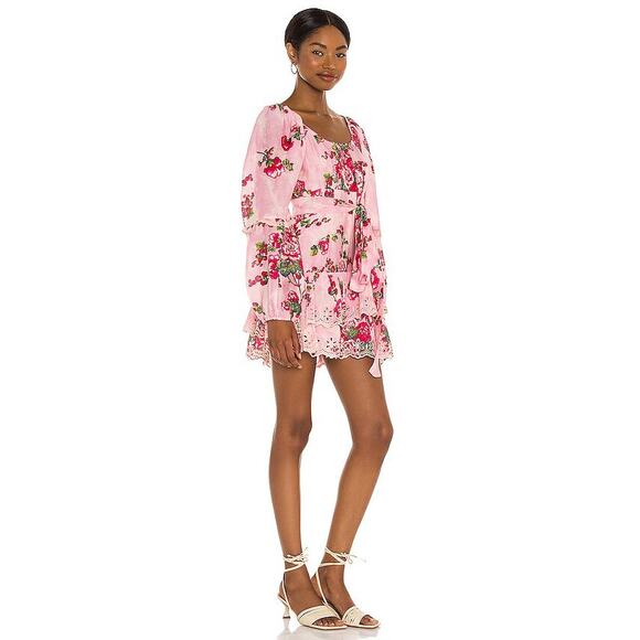 LoveShackFancy Ambrosia Pink Dress 6 Printed Broderie Anglaise Mini Dress - Picture 2 of 9